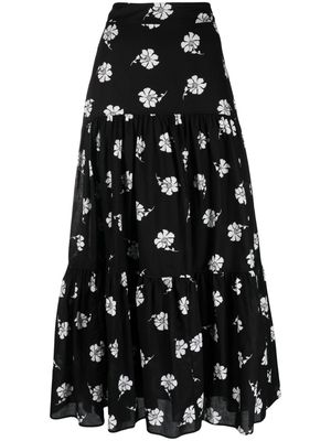 IVY & OAK floral-print tiered full skirt - Black