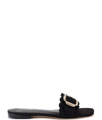 Ivy Broderie Flat Mule In Black Raffia