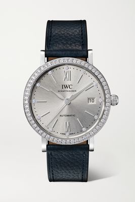 IWC SCHAFFHAUSEN - Portofino Automatic 37mm Stainless Steel, Leather And Diamond Watch - Silver