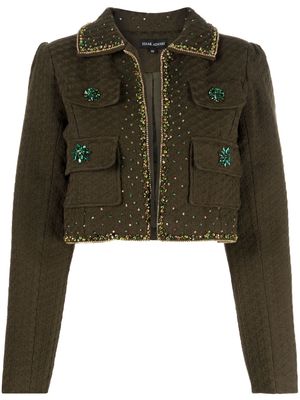 Izaak Azanei crystal-embellished cropped jacket - Green