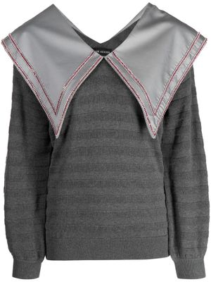 Izaak Azanei crystal-embellished oversize-collar sweatshirt - Grey