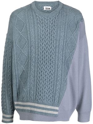 izzue asymmetric cable-knit jumper - Blue