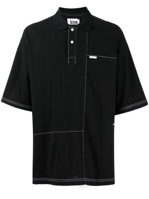 izzue asymmetric-panelled polo shirt - Black