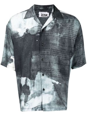 izzue bleach-effect writing-print shirt - Grey