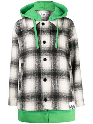 izzue check-pattern hooded shirt jacket - Black