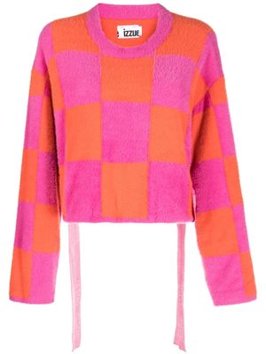 izzue Checked brushed-effect jumper - Pink