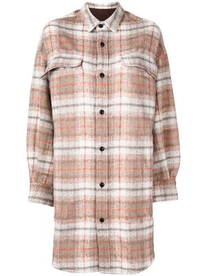 izzue checked long-sleeve mini shirtdress - Brown