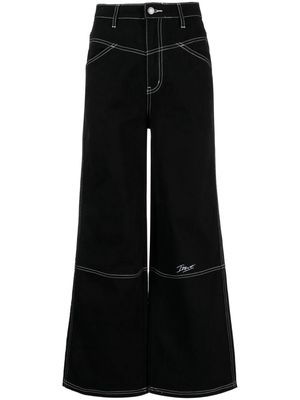 izzue contrast-stitch wide-leg trousers - Black