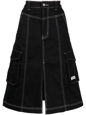 izzue contrast-stitching A-line midi skirt - Black