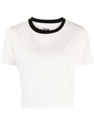 izzue contrasting-collar cotton crop top - White