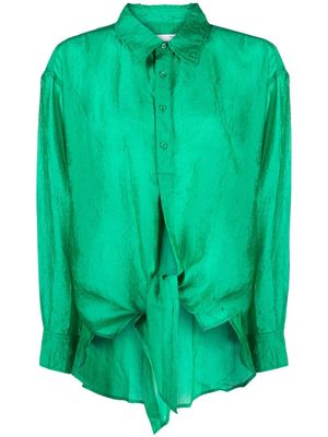 izzue crinkled-finish tie-fastening shirt - Green