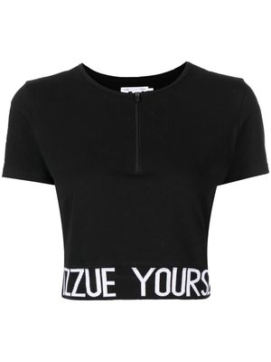 izzue cropped quarter-zip T-shirt - Black