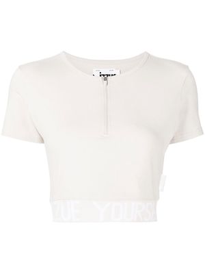 izzue cropped quarter-zip T-shirt - Neutrals