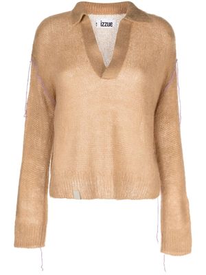 izzue decorative-stitching polo-collar jumper - Brown
