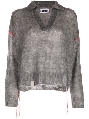 izzue decorative-stitching polo-collar jumper - Grey