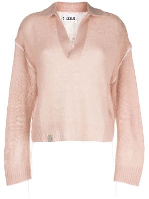 izzue decorative-stitching polo-collar jumper - Pink