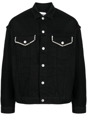 izzue detachable-sleeves studded denim jacket - Black