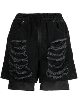 izzue distressed-effect layered denim shorts - Black