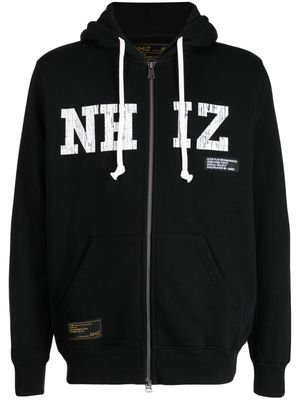 izzue drawstring zip-up hoodie - Black
