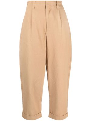 izzue elasticated-waist cropped trousers - Brown