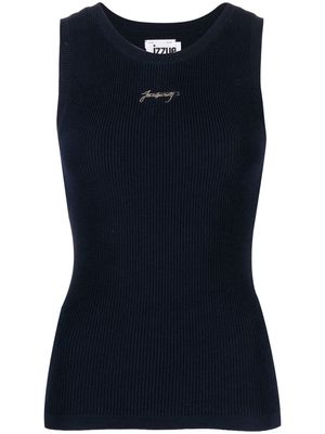 izzue embroidered-logo ribbed-knit top - Blue
