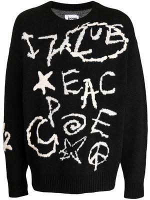 izzue embroidered-motif logo-jacquard jumper - Black