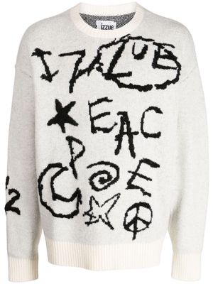izzue embroidered-motif logo-jacquard jumper - White