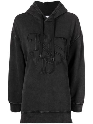 izzue embroidered oversized faded hoodie - Black