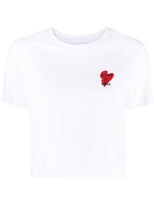 izzue heart-embroidery cropped T-shirt - White