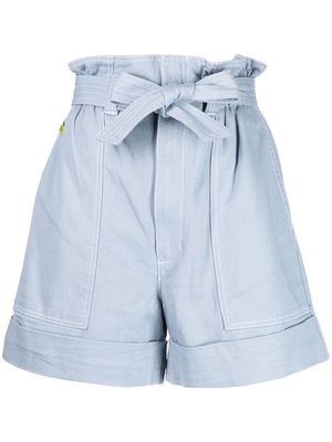 izzue high-waisted belted A-line shorts - Blue