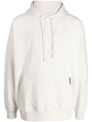 izzue logo-appliqué fleece-texture hoodie - Neutrals