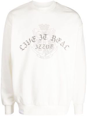 izzue logo-embellished crew-neck jumper - White