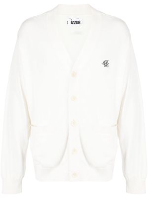 izzue logo-embroidered cotton cardigan - White