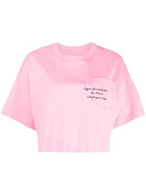 izzue logo-embroidered cotton crop top - Pink