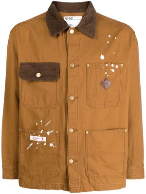 izzue logo-embroidered cotton shirt jacket - Brown