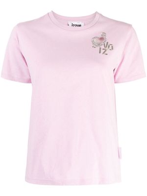 izzue logo-embroidered cotton T-shirt - Pink