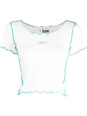 izzue logo-embroidered crop top - White
