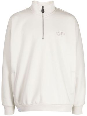 izzue logo-embroidered half-zip sweatshirt - Neutrals
