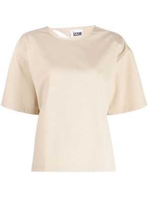 izzue logo-embroidered short-sleeve T-shirt - Neutrals