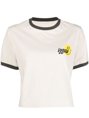 izzue logo-embroidered short-sleeved T-shirt - Neutrals