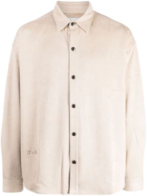 izzue logo-embroidered velvet-finish shirt jacket - Neutrals