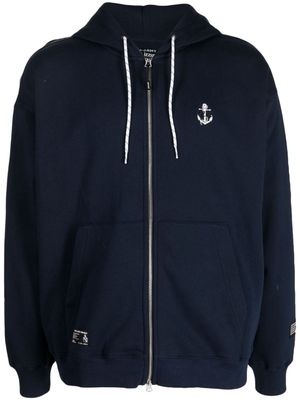 izzue logo-embroidered zipped hoodie - Blue
