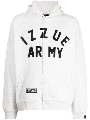 izzue logo-patch button-up hoodie - Grey