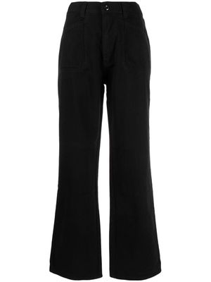 izzue logo-patch twill straight-leg trousers - Black