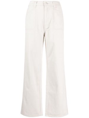 izzue logo-patch twill straight-leg trousers - White