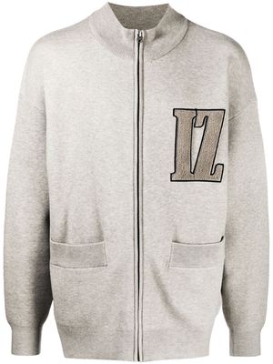 izzue logo-patch zip-up cardigan - Grey