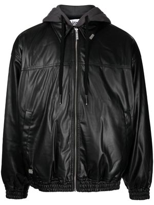 izzue logo-plaque layered hooded jacket - Black
