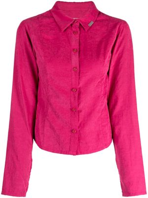 izzue logo-plaque pointed-collar long-sleeve shirt - Pink