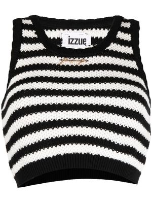 izzue logo-plaque striped knitted top - Black
