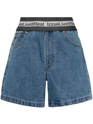 izzue logo-waistband denim shorts - Blue